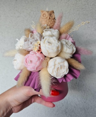 Bukiet z sową - flowerbox ze świec